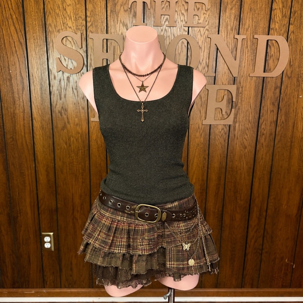 Green Shimmer Knit Tank Top Coldwater Creek Womens Small Y2K Grunge Indie Chic